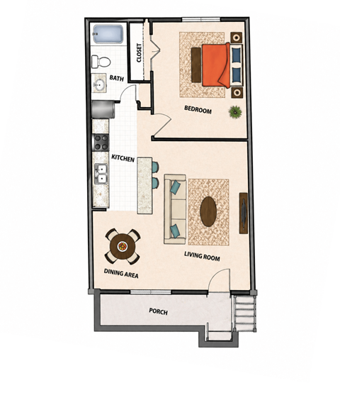 Floor plan for 1 bed, 1 bath, 690 sqft